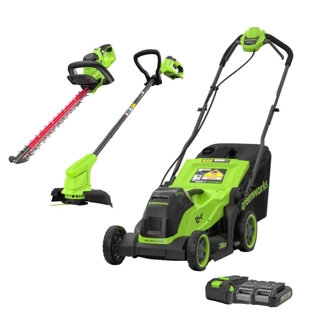 POWERALL 24V Tondeuse 36cm + Coupe-bordure 25cm + Taille-haie 56cm Kit
