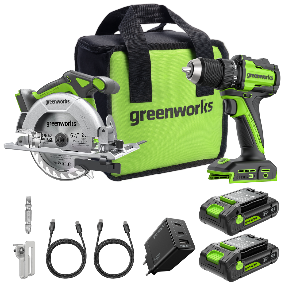 POWERALL 24V Perceuse + Scie circulaire Kit - 2x Batteries 2Ah