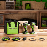 24V Perceuse 45Nm + Visseuse à chocs 220Nm Kit - 2x Batteries 2Ah