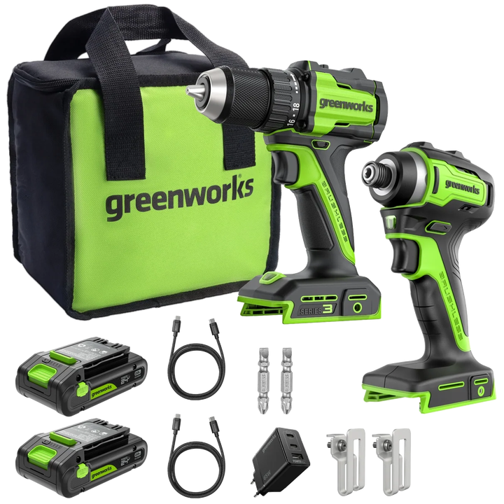 POWERALL 24V Drill Driver + Impact Driver Set - 2x 2Ah Batteries