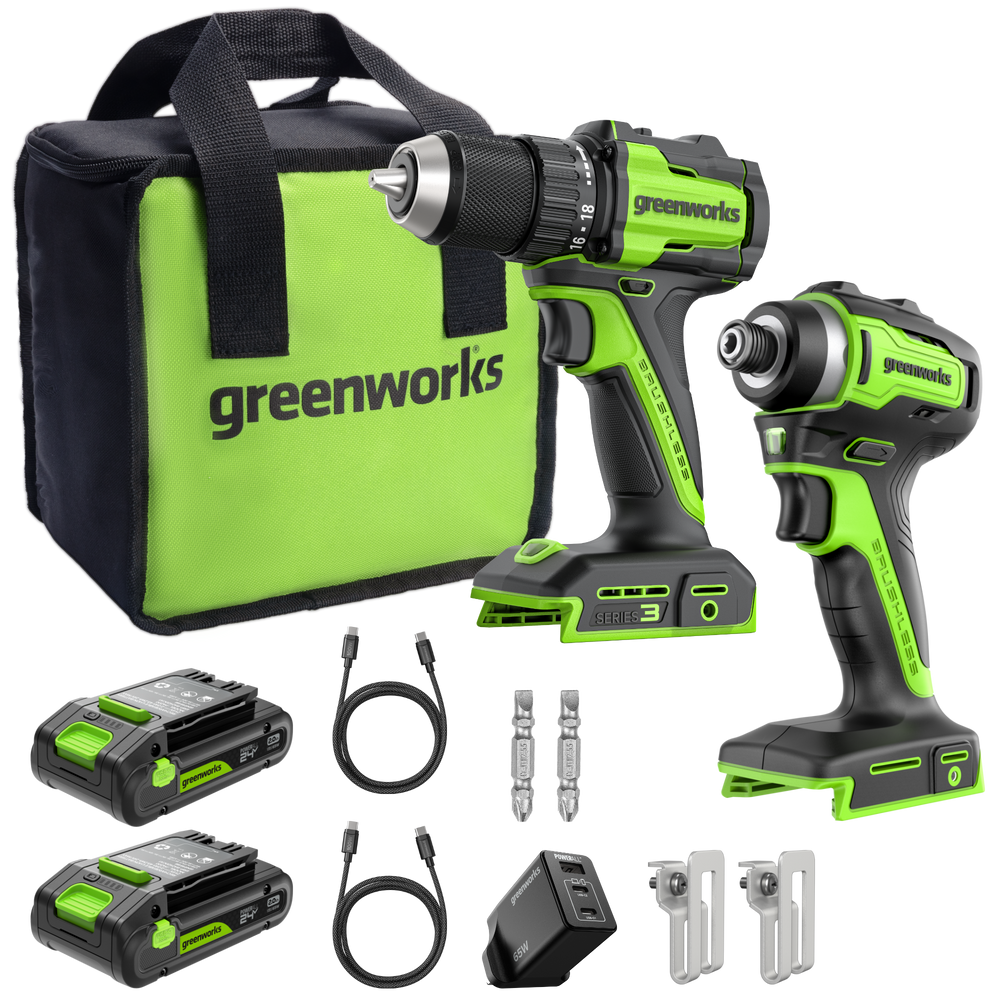 24V Perceuse 45Nm + Visseuse à chocs 220Nm Kit - 2x Batteries 2Ah