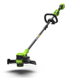 A black and green 24V grass trimmer with a 33cm cutting width, including a blade and line, powered by a 4Ah battery.