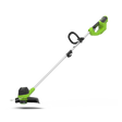 A green and black Greenworks 40V grass trimmer with a 30 cm cutting width.