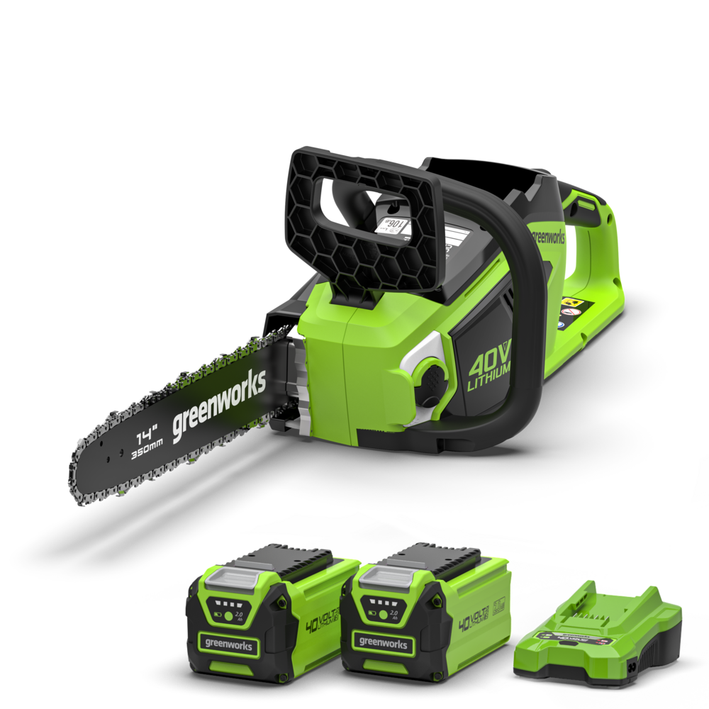 40V Tronçonneuse 35cm 1,5 kW - 2x Batteries 2Ah